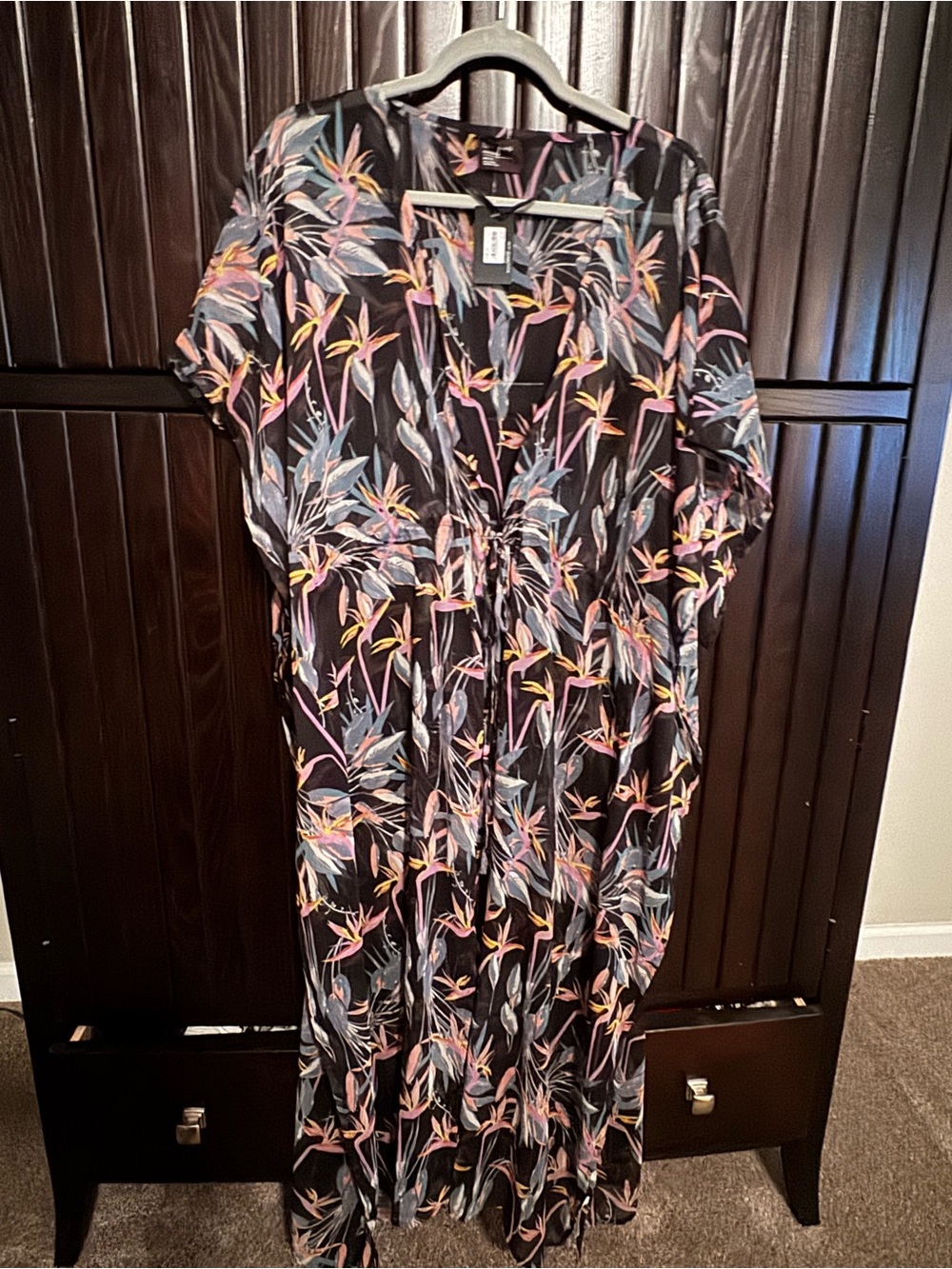 free press Black Maxi Dress with Pink, Peach & Blue Tropical Floral